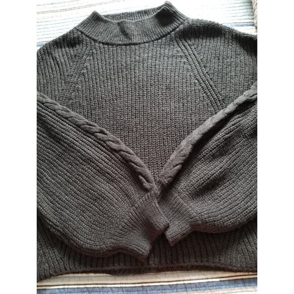 BP Black Chunky Knit Cropped Long Sleeve Oversized Sweater Mock Neck Womens Sz L - Picture 1 of 10